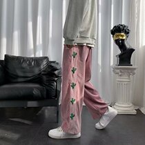 Original Accommodation Bf Wind Hip Hop Light Core Suede Casual Pants Mans Port Craze Loose Straight Drum Cactus Embroidered Pants