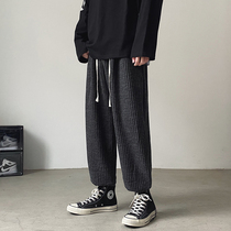 Port Wind Light Core Suede Pants Men Casual Korean Version Trendbeam Feet 90% Pants Spring Autumn Straight Cylinder Loose wide leg sports pants