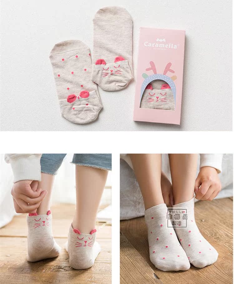 Mùa xuân và mùa hè mới 2 đôi tất nữ thuyền quà tặng hộp phim hoạt hình động vật ba chiều dễ thương AB đôi vớ cotton vớ nữ vớ tất nike cao cổ