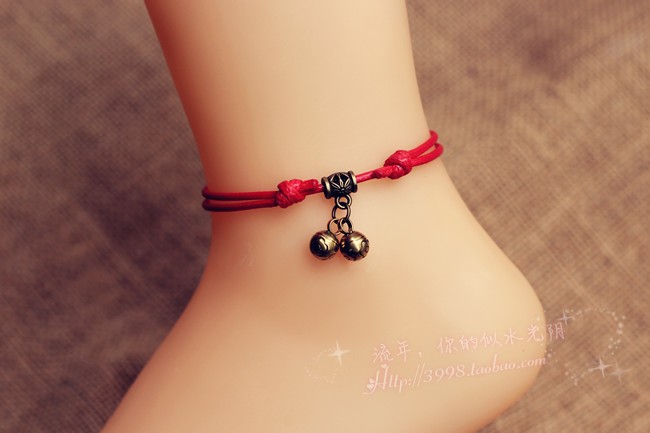 Handmade vòng chân thời trang nghệ thuật giản dị dễ thương nam sinh đôi nam nữ chuông đỏ dây giản dị phiên bản đơn giản Hàn Quốc - Vòng chân lắc chân nữ đẹp