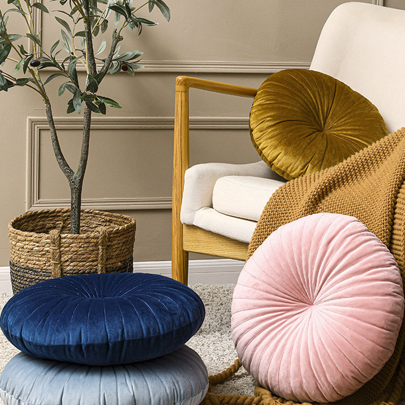 Modern minimalist light luxury pillow round velvet solid color cushion bay window butt cushion office chair cushion sofa cushion