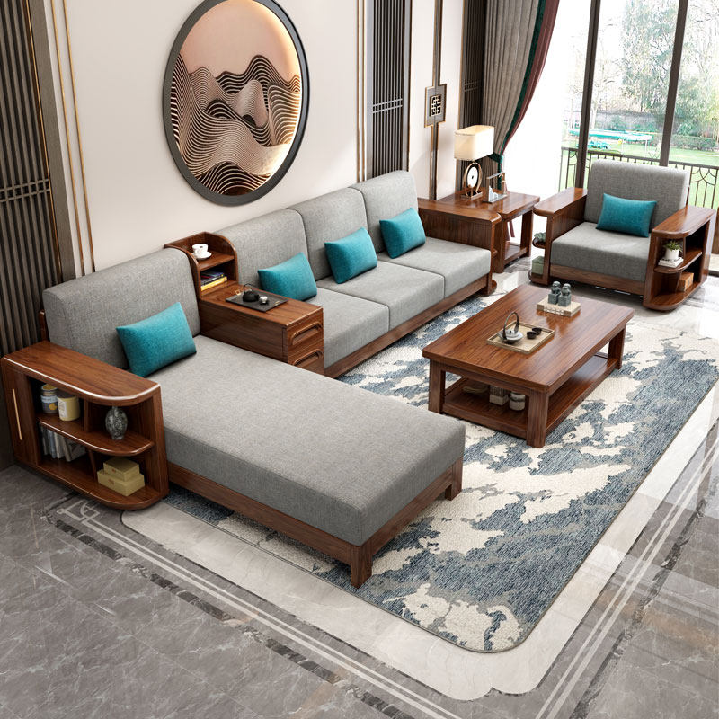 New Chinese Solid Wood Corner Noble Princess Golden Silk Hu Peach Wood Sofa Combination Rural Economy Type Modern Living Room Furniture