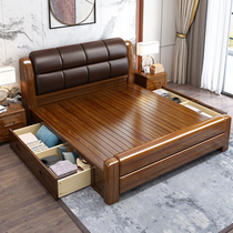 The golden walnut wood bed 1 5m high box chu wu chuang style 1 8 meters master bedroom minimalist wedding bed