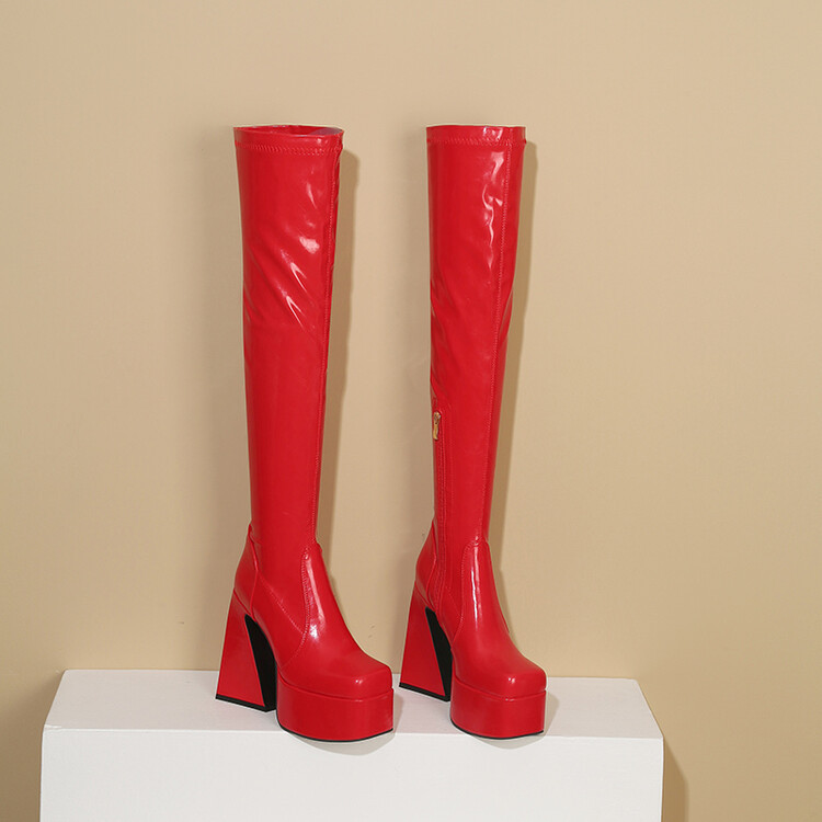 Long Boots for Women 2023 Autumn New Style Chunky Heel Waterproof Platform High Boots Petite Versatile Stretch Boots Mid-Calf Boots for Women