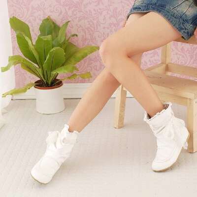 Short boots for women's flat heels, versatile for spring and autumn, sweet student bow-shaped flat women's boots, white single boots