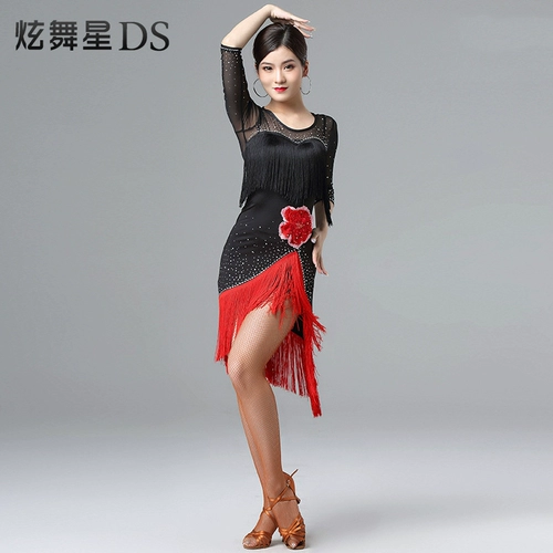 Сеть красных латинских танцевальных соревнований предусматривает, что профессиональные выступления с высоким уровнем инкрустации кирпичных цветочных выступлений сексуальная юбка Liusu