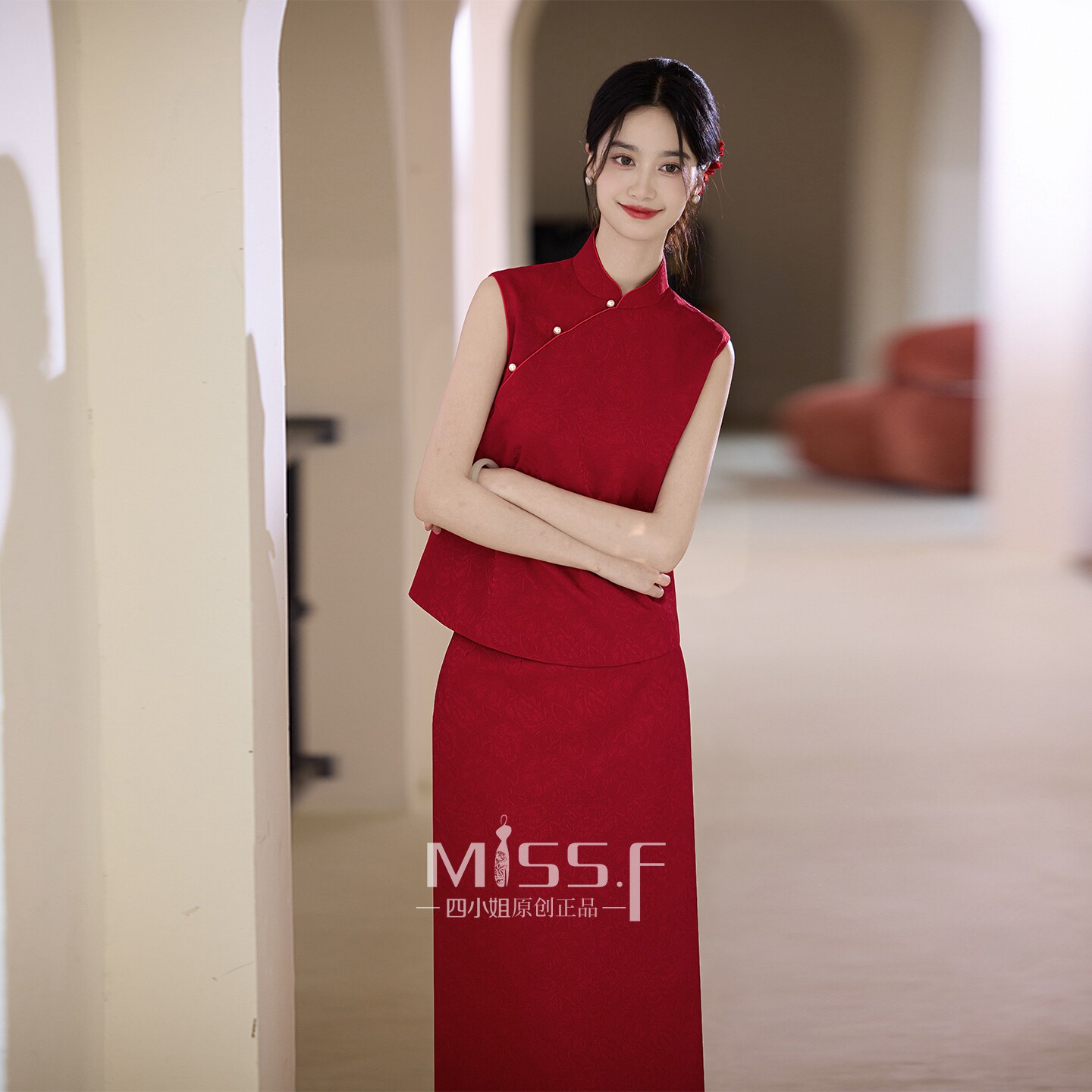 Четыре дамы, потрясающее красное платье cheongsam для помолвки в новом китайском стиле 2026, новое платье для тостов, свадебное платье, юбка, достойная атмосфера