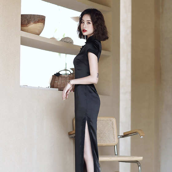 Miss Si's new Chinese-style black cheongsam improved young girl's high-end temperament 2024 new style can be worn daily