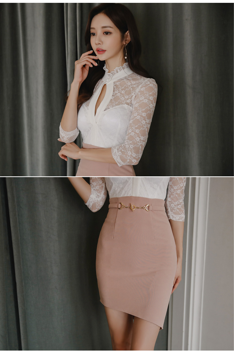 DABI 韓系露胸性感氣質長袖洋裝