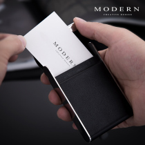 Germany MODERN leather clamshell business card holder Stainless steel edge business card box large capacity male business card holder tide