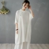 Váy ngắn tay bằng vải cotton và vải lanh cho nữ, kiểu Trung Quốc, size lớn, xiên que, nút đĩa, cổ áo đứng, áo choàng dài, quần áo kiểu Phật - Cộng với kích thước quần áo Cộng với kích thước quần áo