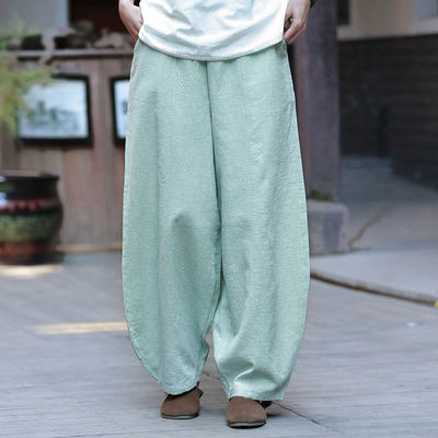 Cotton and linen spring and summer high-waisted radish pants for women, oversized wide-leg pants with a drape, loose ethnic style slimming lantern pants