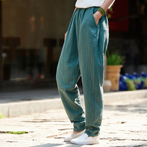 22 summer literary retro cotton and linen pants womens trousers small feet pants large size loose texture yoga Harlem pants