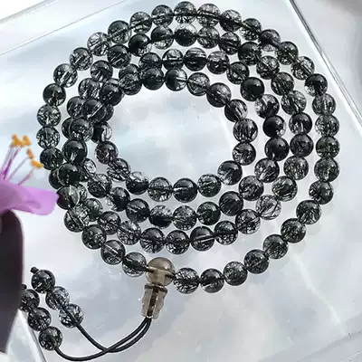 Brazil natural black hair crystal 108 beads necklace multi-circle three layers of men and women's hands lack of water black crystal bracelet