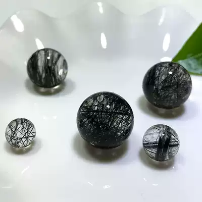 Natural Brazilian black hair Crystal smooth hair scattered beads round beads semi-finished life year pendant necklace with Duobao black crystal