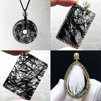 Natural black hair Crystal safe brand pendant titanium Crystal men and women safe buckle water drop necklace egg surface ring ring