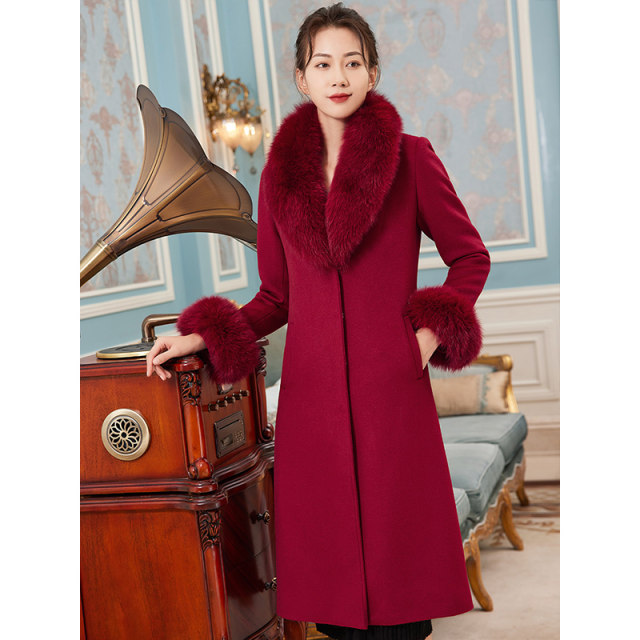 Medium length wool cashmere coat wool fashion