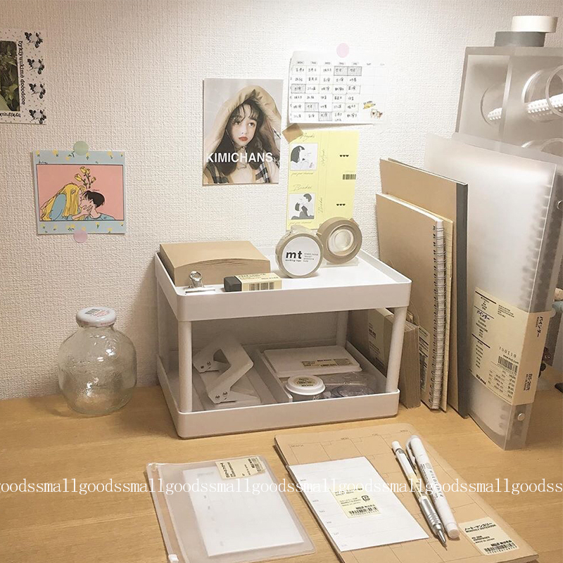 ins wind simple desktop stationery storage and finishing rack Double-layer simple shelf Girl room countertop shelf 2 layers