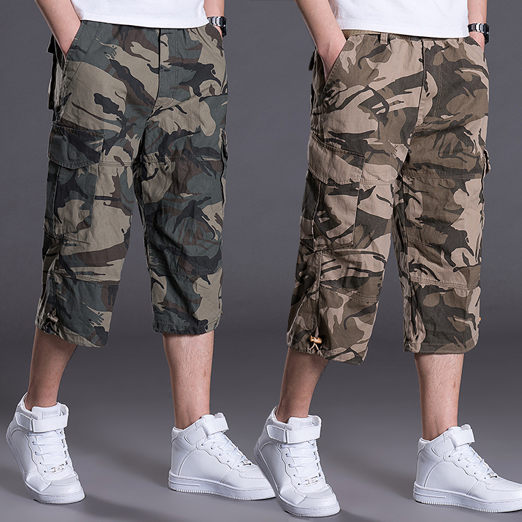 Summer Outdoor Casual Youth Workwear Cropped Pants Thin Men's Loose Multi-Pocket Mid-Length Pants Pure Cotton Sports Shorts