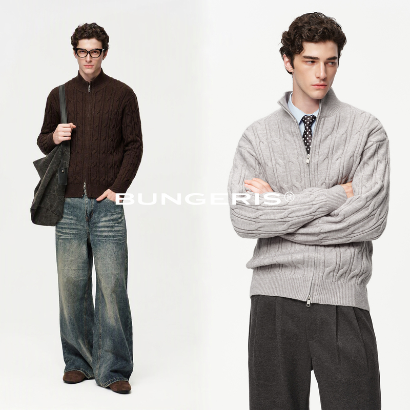 Bungeris'Minimalist Old Money Style' Right-Shoulder Cable Knit Zipper Cardigan Commuter Casual Sweater for Men Bungeris'Minimalist Old Money Style' Right-Shoulder Cable Knit Zipper Cardigan Commuter Casual Sweater for Men