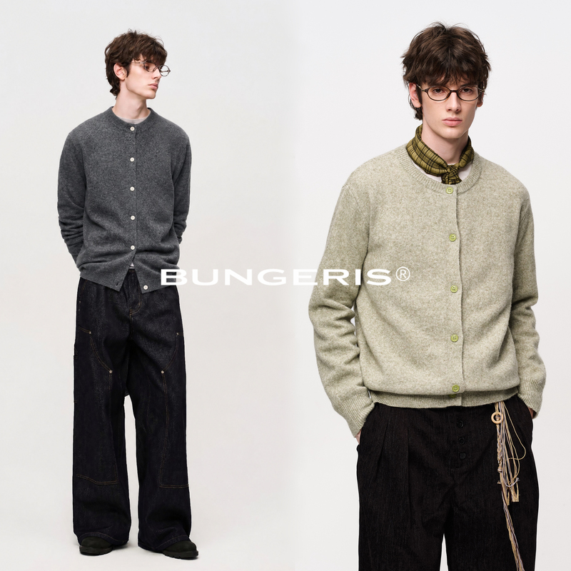 Bungeris'Sheep Wool Blend' Round Neck Button Jacket Men's Casual Cardigan Sweater Knitwear