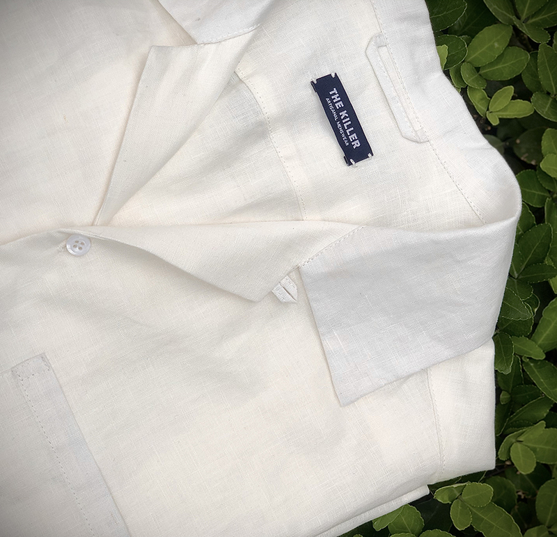 Thekiller Summer Loose-Fitting Cuban Collar Linen Shirt for Men, Summer Vacation Heavy-Duty Fashion Short-Sleeve Shirt for Men