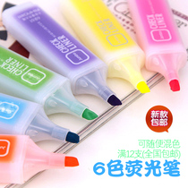 6-color creative stationery candy color marker pen inclined head students with highlighter pen office supplies