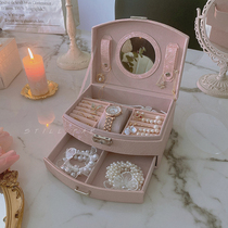 Jewelry storage box Lockable drawer Ring box Small luxury large capacity flannel Exquisite travel portable Minimalist