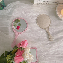 Still far Super retro pattern lace three-dimensional handheld makeup mirror Net red princess handle mirror