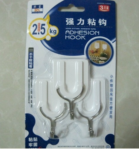 High quality white adhesive wall hook strong linked bonding indentation bonding 3D stereoscopic commodity 3 package