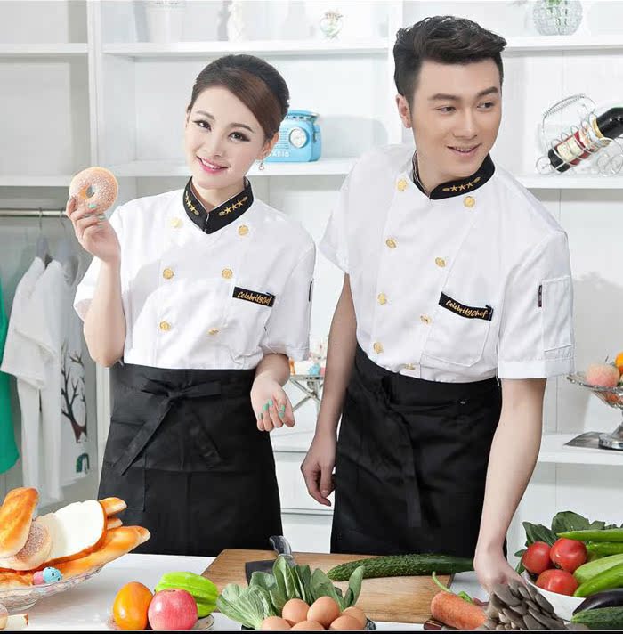 Quần áo đầu bếp mới Quần áo bếp ngắn tay đặt gói khách sạn nhà hàng tây nhà hàng mùa hè sau quần áo nhà bếp mùa hè quần đùi