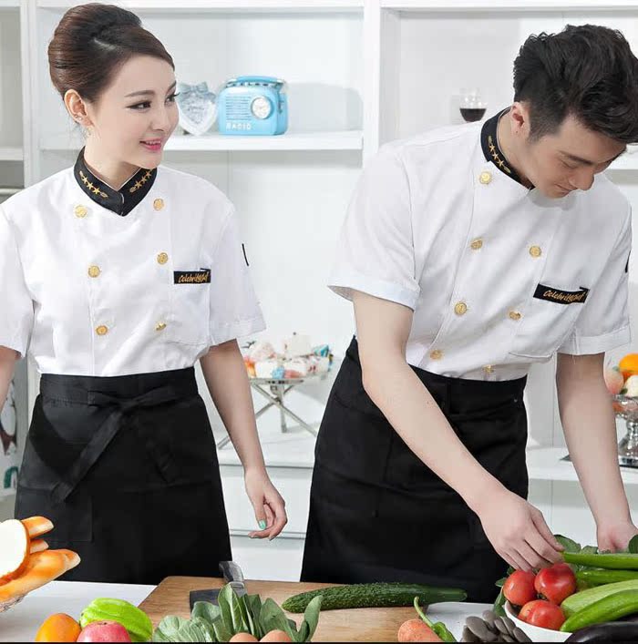 Quần áo đầu bếp mới Quần áo bếp ngắn tay đặt gói khách sạn nhà hàng tây nhà hàng mùa hè sau quần áo nhà bếp mùa hè quần đùi