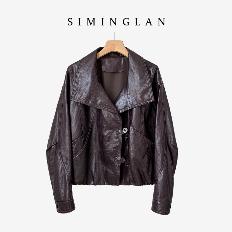 First-Layer Sheepskin Cold-Extracted Oil Wax Lambskin Genuine Leather Jacket for Women 2026 New Style Lapel Retro Short Jacket
