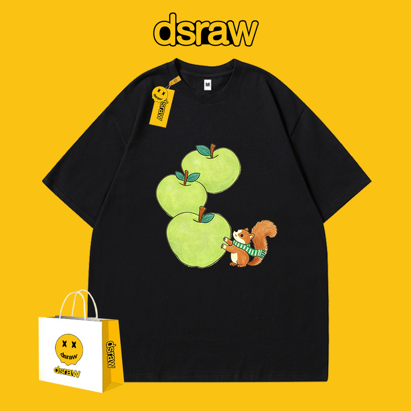 Dsraw American Cartoon Print Short-Sleeved T-Shirt for Men and Women, Loose Trendy Brand Black Top Dsraw American Cartoon Print Short-Sleeved T-Shirt for Men and Women, Loose Trendy Brand Black Top