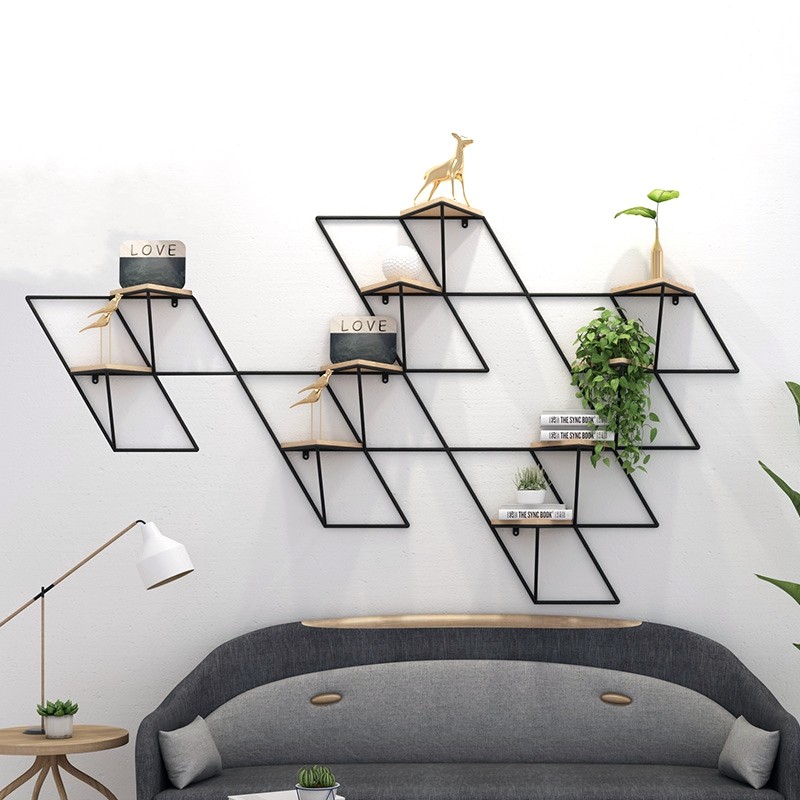 Nordic Iron Art Wall Shelf Wall-mounted Simplicity Creative Bookshelves Separator Wall Deco shelf Living room Show-Taobao