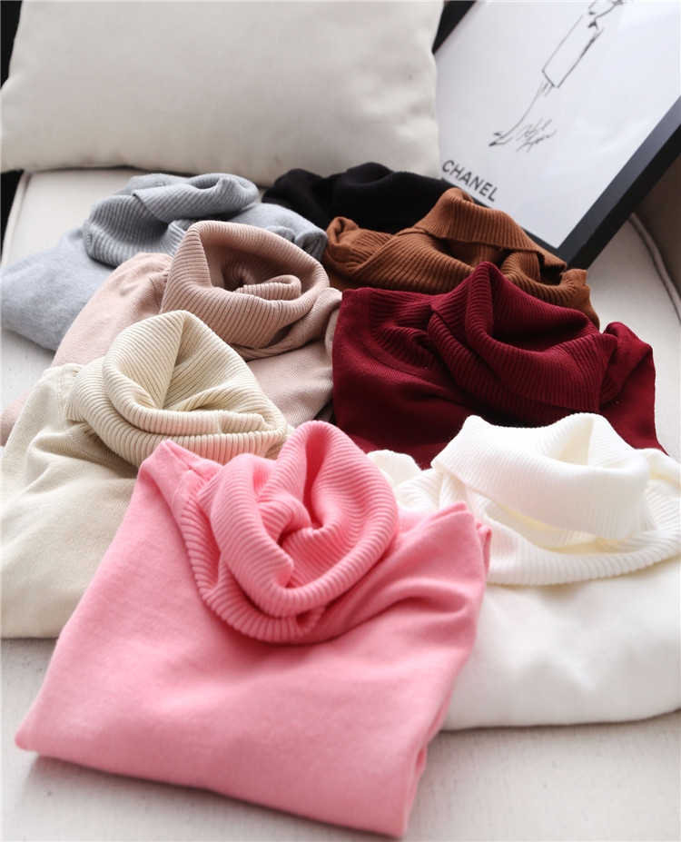 Làm bằng tay ~ 2018 mùa thu và mùa đông áo thun co giãn màu cao cổ áo len cổ lọ Đầm cotton giảm béo MBF28006 thoi trang nu 2021