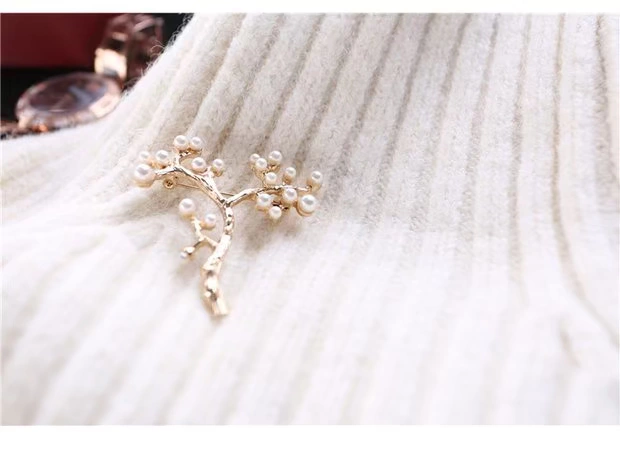 Mimi ngọc trai retro lá quý tộc trâm cài khăn lụa đi lại phù hợp với cổ áo pin vàng ghim cài áo ngọc trai
