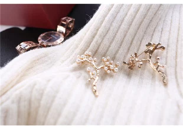Mimi ngọc trai retro lá quý tộc trâm cài khăn lụa đi lại phù hợp với cổ áo pin vàng huy hiệu cài áo vest