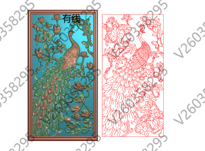 Peacock Carving Design Grayscale Image Door Flower Pattern Wall Hanging Entrance Wood Door Ornament Carving Design Jdp