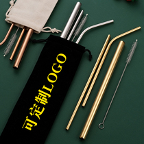 304 stainless steel straw suit custom LOGO opening gift eco-friendly pearl milk tea coarse pipe elbow drink tube