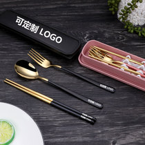 Opening Gift Custom LOGO 304 Stainless Steel Portable Chopsticks Spoon Fork Suit Cutlery Three Sets Students