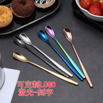 Gift Custom LOGO 304 Stainless Steel Long Handle Stirring Spoon Mesh Red Spoon Coffee Spoon Creative Ice Spoon Honey Spoon