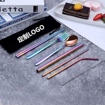 OPENING GIFT CUSTOM LOGO ENVIRONMENTALLY FRIENDLY CUTLERY 304 STAINLESS STEEL STRAW SPOON FORK CHOPSTICKS SEVEN PIECES OF PEARL MILK TEA TUBE