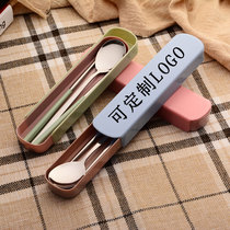 Gift Custom LOGO Environmentally Friendly 304 Stainless Steel Han Type Portable Cutlery Suit Chopsticks Spoon Fork Three-piece