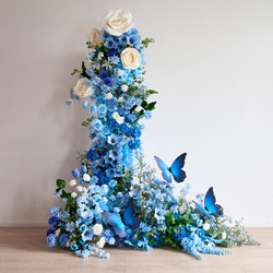 Artificial Flower Landscaping, Popular Butterfly Decoration, Blue Rose Waterfall Flower Wall, Large Fake Floral Art Scene Arrangement Ornaments