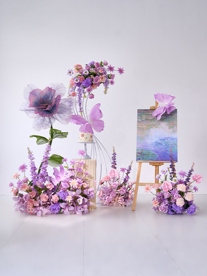 Artificial Flowers, Faux Flower Arrangements, Light Luxury, High-End Purple Wedding Floral Art, Aisle Guide, Sophisticated Wedding Decoration, Scene Setup