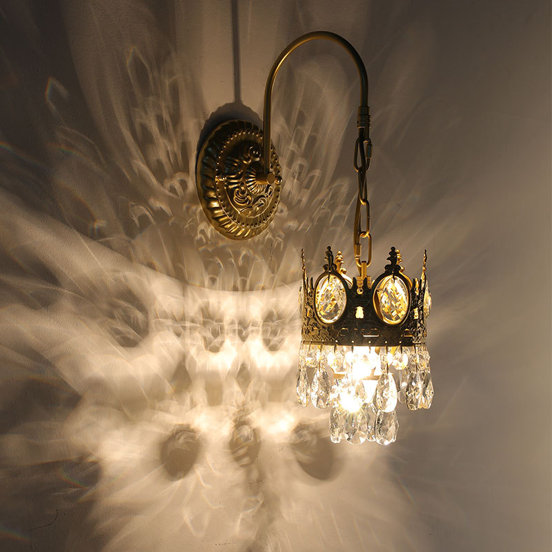 French Classical Crystal Wall Lamp American Country Light Luxury Bedroom Living Room Aisle Staircase Bedside Crystal Wall Lamp