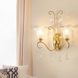 Bedroom Bedside Crystal Wall Lamp, French Pastoral Living Room Background Wall Lamp, American Retro Light Luxury Corridor Aisle Lighting Fixtures