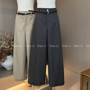 High-End European-Style Dark Gray Casual Pants for Women, Autumn 2026 New Straight-Leg Loose Slimming High-Waisted Workwear Wide-Leg Pants