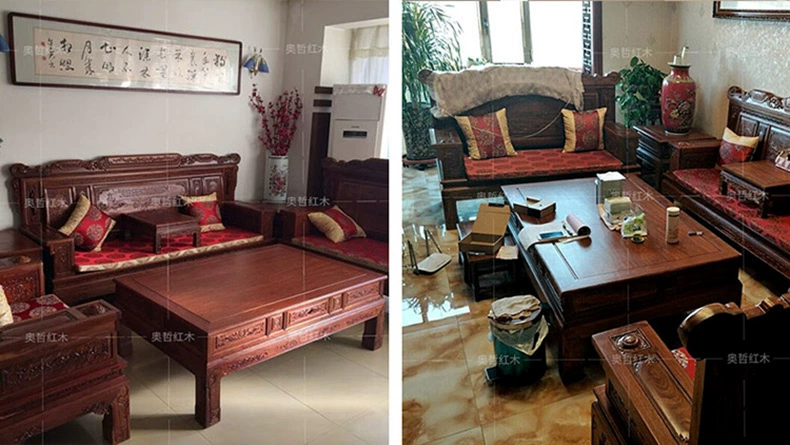 Aozhe Mahogany sofa cổ Trung Quốc Hedgekey gỗ hồng mộc nội thất phòng khách Gỗ rắn Đặt hàng sofa bàn cà phê S27 - Ghế sô pha